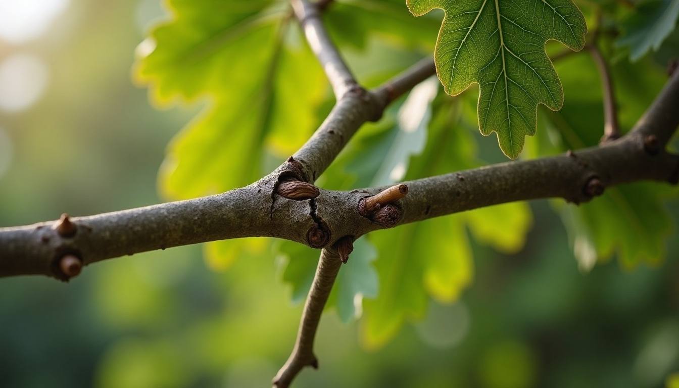 Clean pruning cut at the branch collar of an oak